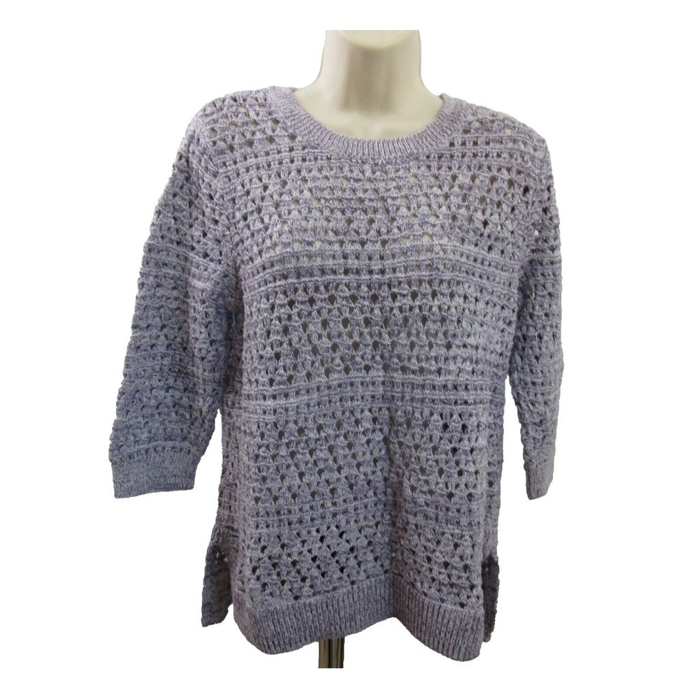 Croft & Barrow Pullover Sweater Sz XL Purple Open Knit 3/4 Sleeve 100% Cotton